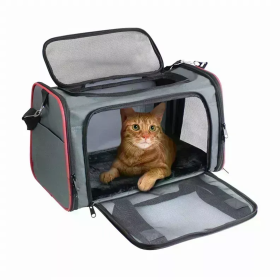 GOOPAWS Soft-Sided Kennel Pet Carrier for Small Dogs, Cats, Puppy, Airline Approved Cat Carriers Dog Carrier Collapsible, Travel Handbag & Car Seat (Color: Grey / Red, size: 17" x 10" x 11.5")