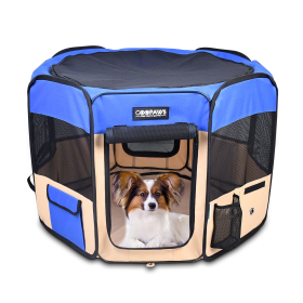 JESPET Pet Dog Playpens 36", 45" & 61" Portable Soft Dog Exercise Pen Kennel with Carry Bag for Puppy Cats Kittens Rabbits, Indoor/Outdoor Use (Color: Blue, size: 36x36x24 Inch)