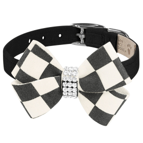 Susan Lanci Designs Windsor Check Nouveau Bow Collar (Color: Black, size: large)