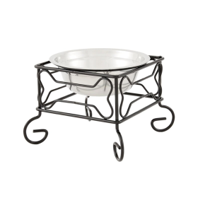 YML Wrought Iron Stand with Single Stainless Steel Feeder Bowl (size: small)