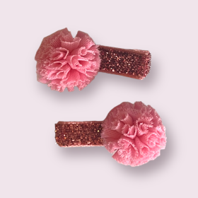 Mini Tulle Pom Pom Dog Hair Barrettes (Color: Pink)