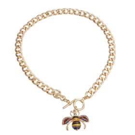 Rhinestone Bee Toggle Necklace (Color: Yellow, size: small)