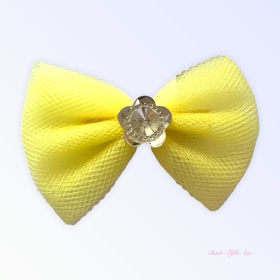 Tulle & Crystal Flower Barette (Color: Yellow)