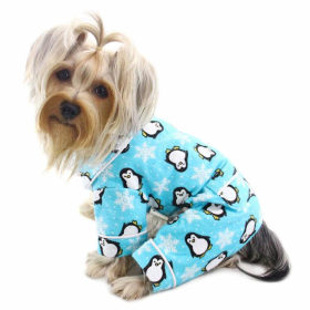 Penguins & Snowflake Flannel PJ with 2 Pockets (Color: Turquoise, size: XS)