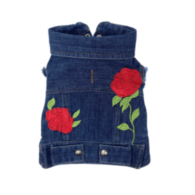 Rose Embroidered Vest (Color: Indigo, size: X-Small)