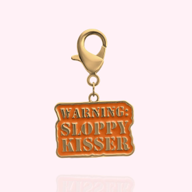 "Warning: Sloppy Kisser" Dog Collar Charm (Color: gold)