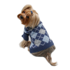 Argyle Turtleneck Sweater in Navy/Grey/Light Blue (Color: Blue, size: XS)